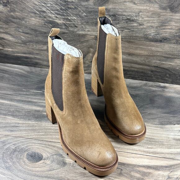 NIB Vintage Foundry Co 10 Penelope Suede Block Heel Chelsea Booties Light Brown - Picture 4 of 11